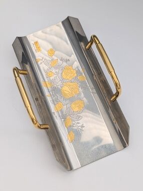 Gioiel Orio Serving Tray w/Handles-Signature & Plate-Gold Engraved Florals